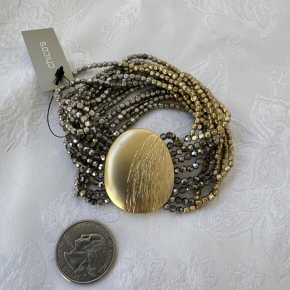 Chico's Dark Gold & Silvertone Stretch Beaded Shimmery Stackable Bracelet - NWT - Picture 4 of 12